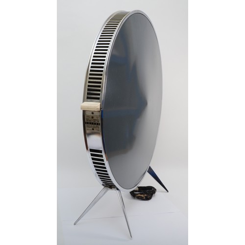 233 - Sputnik Atomic Sofona; a mid 20th century circular electric heater, with white enamel sides, raised ... 