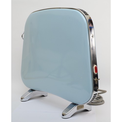 234 - Falks Caprice; a mid 20th century electric heater; with grey enamelled sides, raised on chrome plate... 