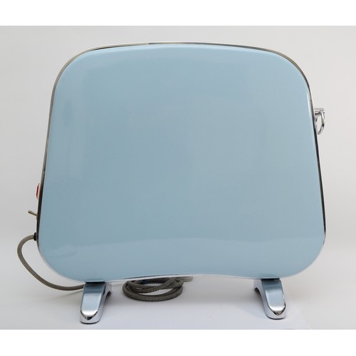 234 - Falks Caprice; a mid 20th century electric heater; with grey enamelled sides, raised on chrome plate... 