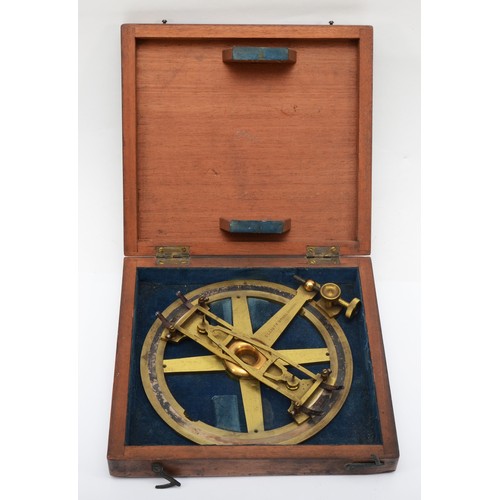 240 - Elliott Bros, London, a brass vernier protractor, diameter 215.8mm, case