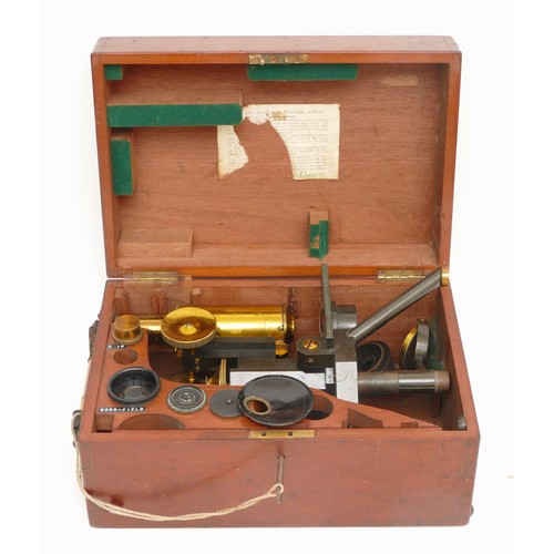 242 - J. Swift & Son; a 20th century brass and black Japanned  microscope, with plano-concaved mirror, rai... 