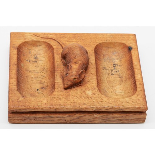 245 - Robert Mouseman Thompson, an oak double pin tray, c.1950/60s, with carved mouse trademark, 12.5 x 10... 