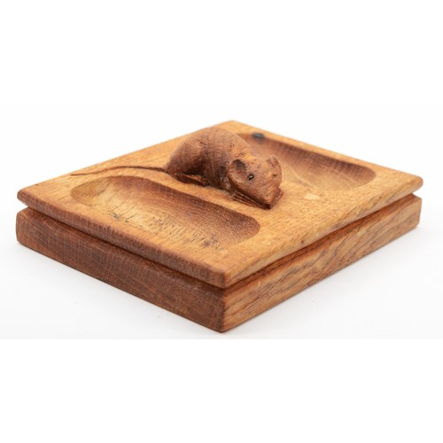 Robert Mouseman Thompson, an oak double pin tray, c.1950/60s, with carved mouse trademark, 12.5 x 10 x 4cm