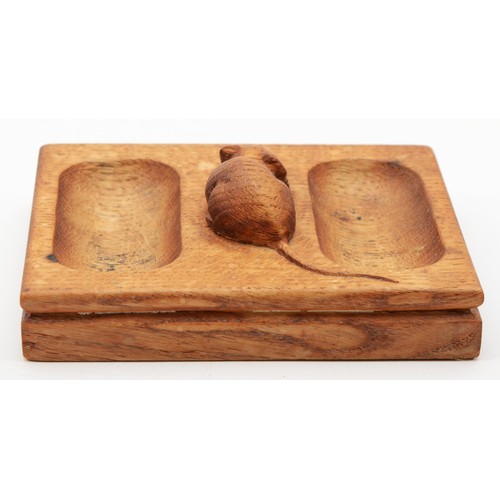 245 - Robert Mouseman Thompson, an oak double pin tray, c.1950/60s, with carved mouse trademark, 12.5 x 10... 