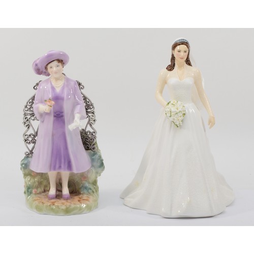 249 - Royal Worcester; the Queen Mother in the garden of Glamis Castle, 22cm high together with a Royal Do... 