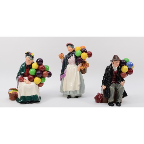 250 - Royal Doulton; three porcelain figures, Balloon Man HN1954, Balloon Seller HN1315 and Biddy Pennyfar... 