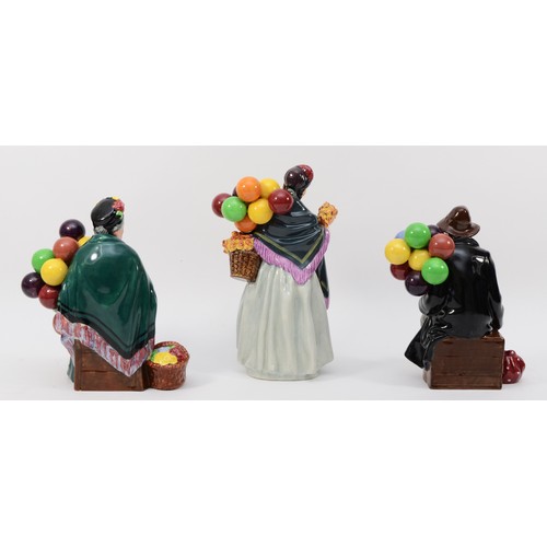 250 - Royal Doulton; three porcelain figures, Balloon Man HN1954, Balloon Seller HN1315 and Biddy Pennyfar... 