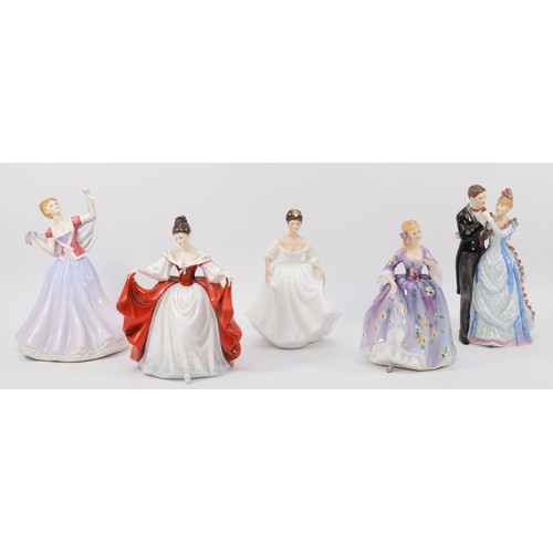 255 - Royal Doulton; five porcelain figures comprising of June HN2991, Nicola HN2839, Angela HN2389, Anniv... 