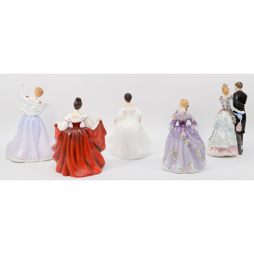 255 - Royal Doulton; five porcelain figures comprising of June HN2991, Nicola HN2839, Angela HN2389, Anniv... 