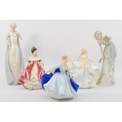 256 - Royal Doulton; five porcelain figures comprising of Reflections Debut HN3046 and Summer's Darling HN... 