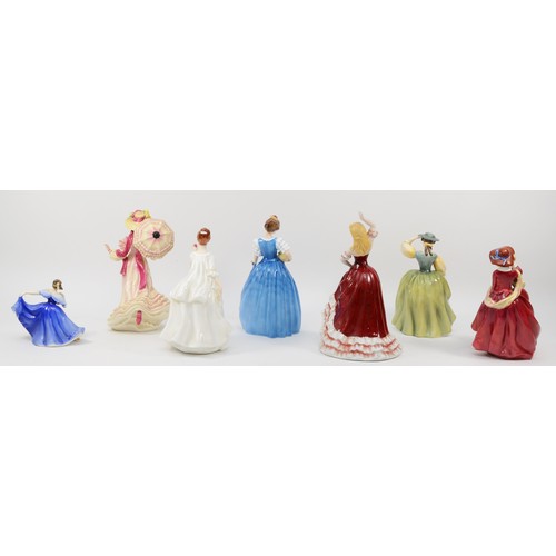 259 - Royal Doulton; five porcelain figures comprising of Springtime HN3477, Flower of Love HN3709, Top O'... 