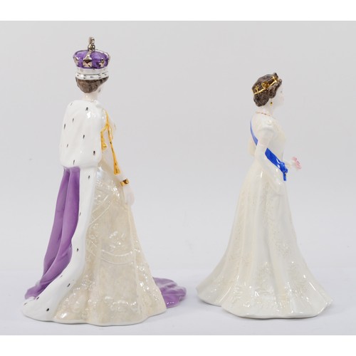 260 - Coalport; two porcelain figures, Her Majesty Queen Elizabeth II, 20cm high and Her Majesty Queen Eli... 