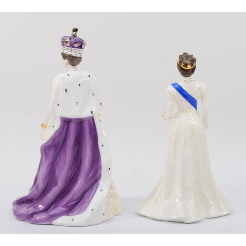 260 - Coalport; two porcelain figures, Her Majesty Queen Elizabeth II, 20cm high and Her Majesty Queen Eli... 