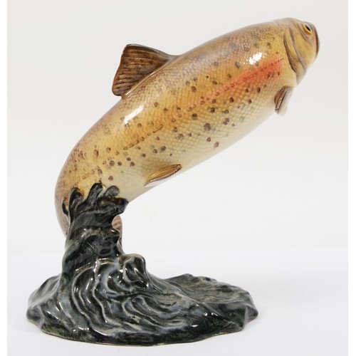 264 - Beswick; a painted porcelain trout, impressed 1032 and black marks to base, 17cm high.