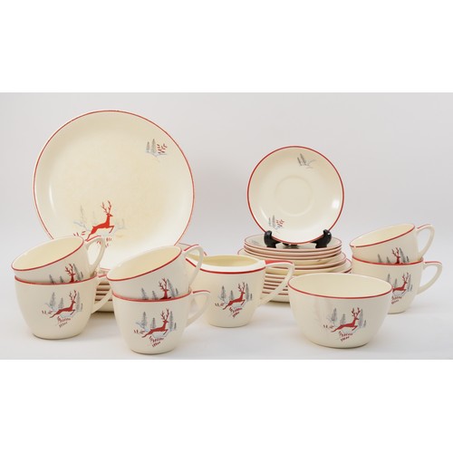 276 - Crown Devon Stockholm pattern, mid 20th century part dinner and teaset comprising of six 25cm diamet... 