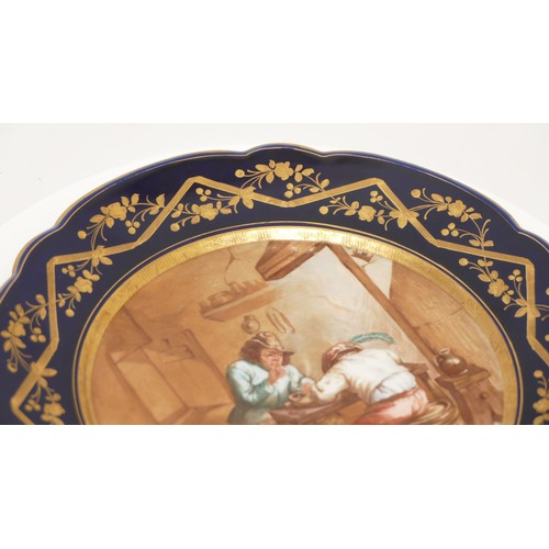 277 - Sevres; a 19th century painted porcelain cabinet plate, decorated with two gentlemen smoking in a ta... 