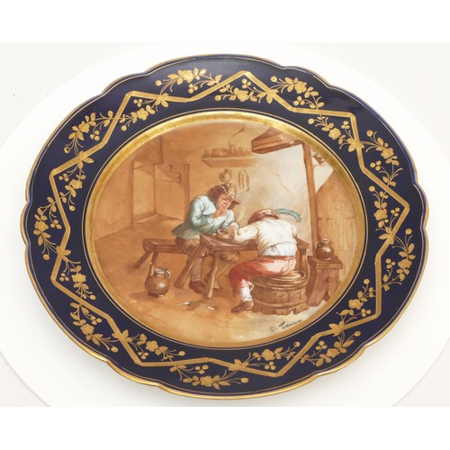 277 - Sevres; a 19th century painted porcelain cabinet plate, decorated with two gentlemen smoking in a ta... 