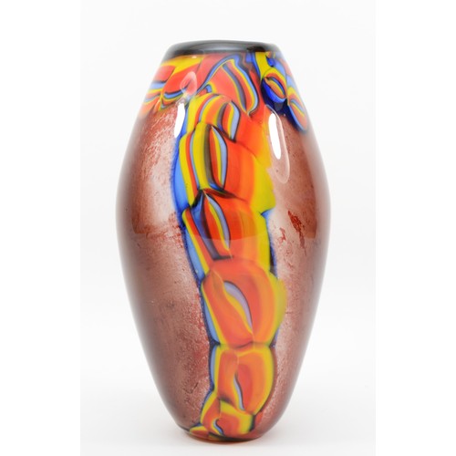 278 - Chinese art glass vase; a 20th century, with shades of orange,  yellow, blue and red, 28cm high.