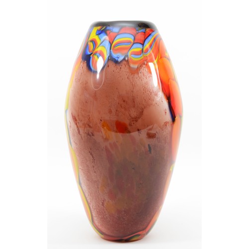 278 - Chinese art glass vase; a 20th century, with shades of orange,  yellow, blue and red, 28cm high.