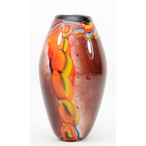 278 - Chinese art glass vase; a 20th century, with shades of orange,  yellow, blue and red, 28cm high.