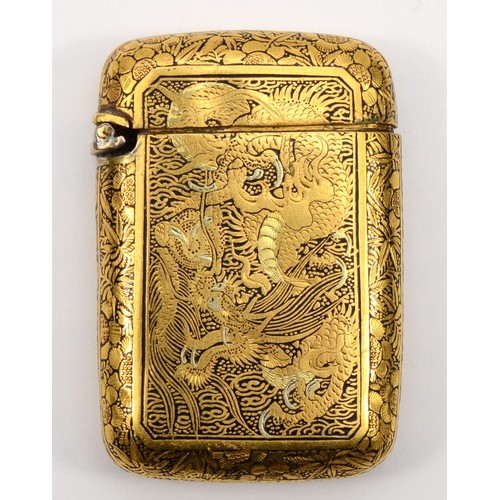 287 - A Japanese Meiji period inlaid two tone vesta case, in the style of the Komai company of Kyoto, with... 