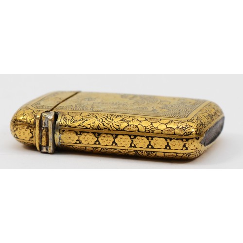 287 - A Japanese Meiji period inlaid two tone vesta case, in the style of the Komai company of Kyoto, with... 