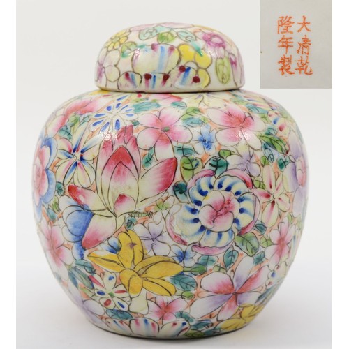 288 - A Chinese famille rose ginger jar and cover, bearing Qianlong (1736-1796) red six character marks, w... 