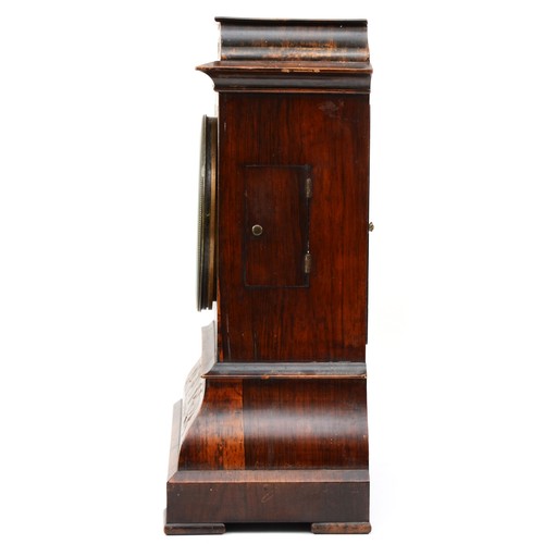 295 - A 19th century French brass inlaid Rosewood mantel clock, the black slate chapter ring with highligh... 