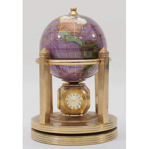 299 - A 20th century gem set globe quartz desk time piece, set with clock, thermometer and hygrometer, 22c... 