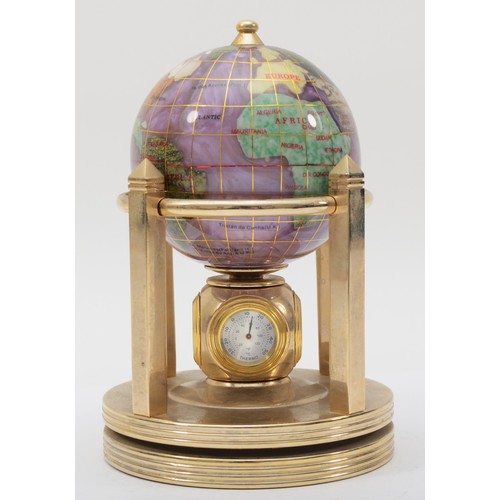 299 - A 20th century gem set globe quartz desk time piece, set with clock, thermometer and hygrometer, 22c... 