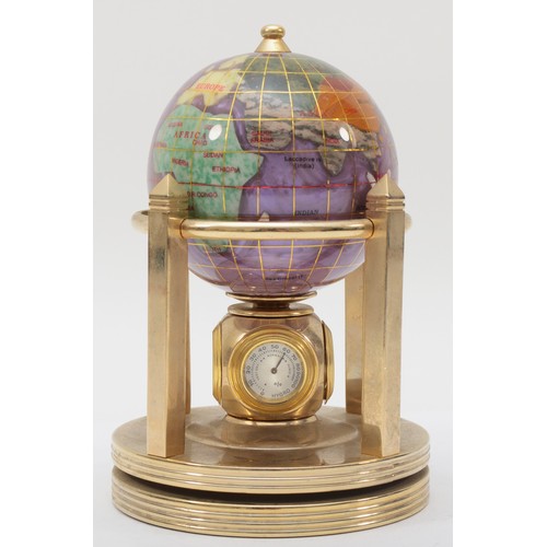 299 - A 20th century gem set globe quartz desk time piece, set with clock, thermometer and hygrometer, 22c... 