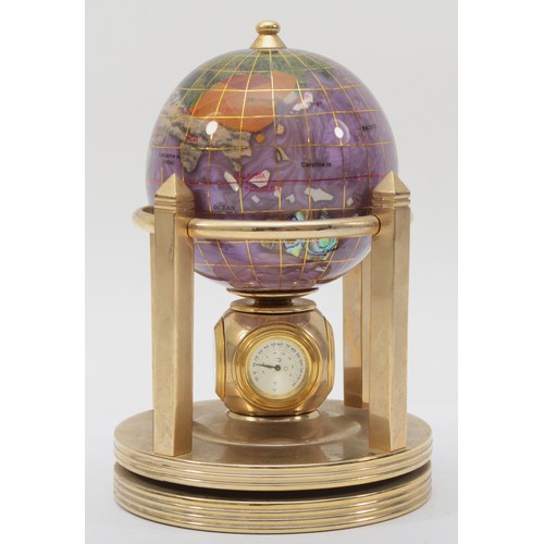 299 - A 20th century gem set globe quartz desk time piece, set with clock, thermometer and hygrometer, 22c... 