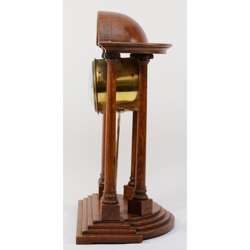 302 - Richard et Cie, an early 20th century oak Architectural mantle dome topped mantle clock, the white p... 