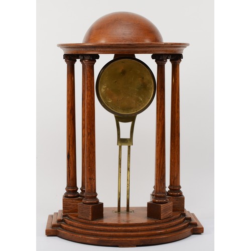 302 - Richard et Cie, an early 20th century oak Architectural mantle dome topped mantle clock, the white p... 