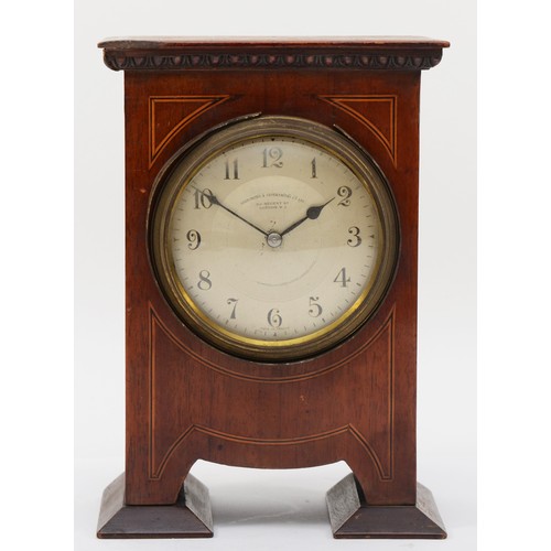 304 - Goldsmiths & Silversmiths; an Edwardian inlaid mahogany cased mantle clock, silvered chapter ring wi... 