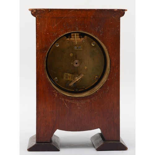 304 - Goldsmiths & Silversmiths; an Edwardian inlaid mahogany cased mantle clock, silvered chapter ring wi... 