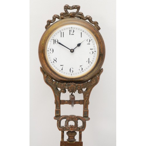 305 - A 20th century novelty bronzed spelter mystery clock in the form of a classical maiden, raised on ci... 