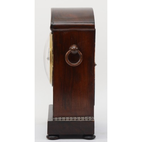 306 - An early 20th century inlaid mahogany cased dome topped mantle clock, inlaid with brass and mother o... 