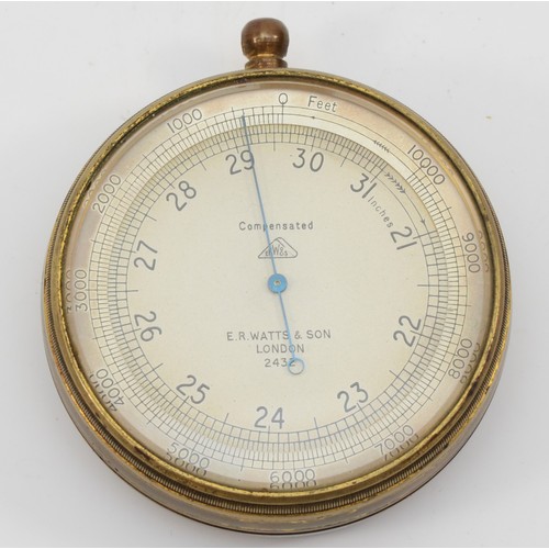 307 - E.R Watts & Son, London, a brass compensated aneroid pocket barometer, numbered 2432, 68mm