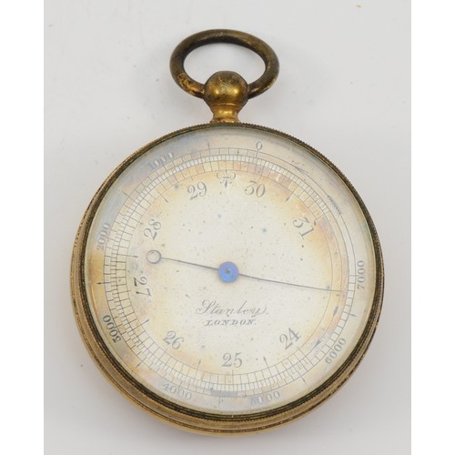 308 - Stanley, a brass compensated aneroid pocket barometer, 50mm