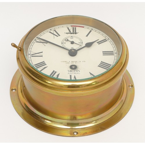 310 - Smiths Astral; a 20th century brass cased bulkhead clock, with subsidiary dial, the white 6