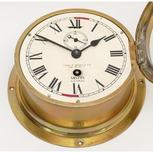 310 - Smiths Astral; a 20th century brass cased bulkhead clock, with subsidiary dial, the white 6