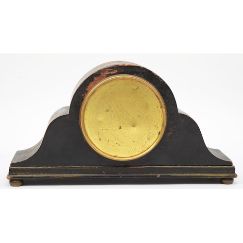 314 - A 20th century black chinoiserie cased drum head mantle clock, the French movement bearing impressed... 