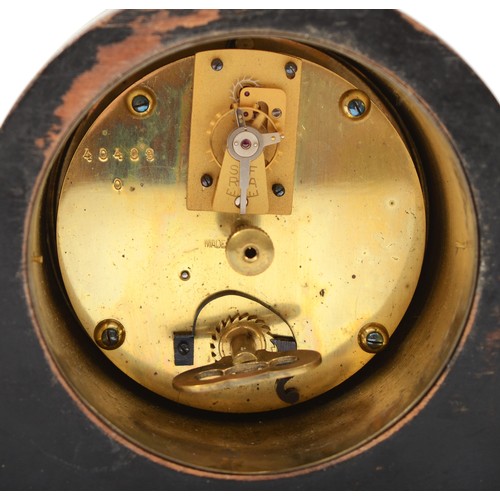 314 - A 20th century black chinoiserie cased drum head mantle clock, the French movement bearing impressed... 