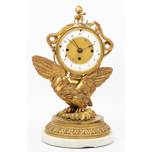 316 - A 19th century gilt brass striking and calendar mantle clock, the white enamel chapter ring with bla... 