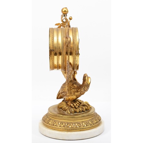 316 - A 19th century gilt brass striking and calendar mantle clock, the white enamel chapter ring with bla... 