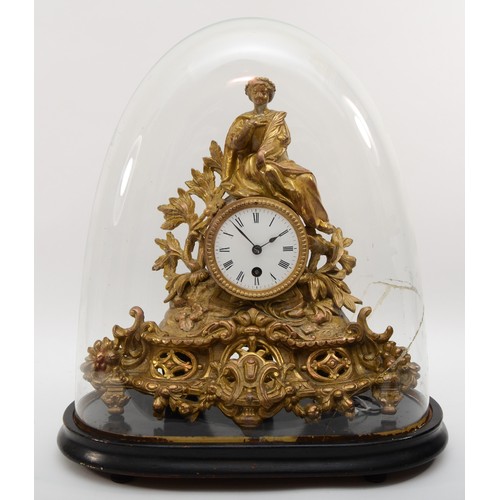 322 - A 19th century French gilt metal drumhead mantle clock, surmounted with a classical maiden and leaf ... 