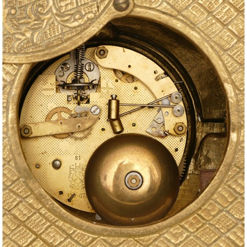 326 - Imperial; a 20th century gilt brass cased mantle clock, the German movement striking on a bell, cast... 