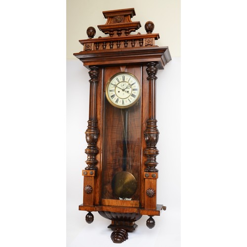 328 - Gustav Becker, a 19th century walnut cased two weight Vienna wall clock, the glass door opening to r... 