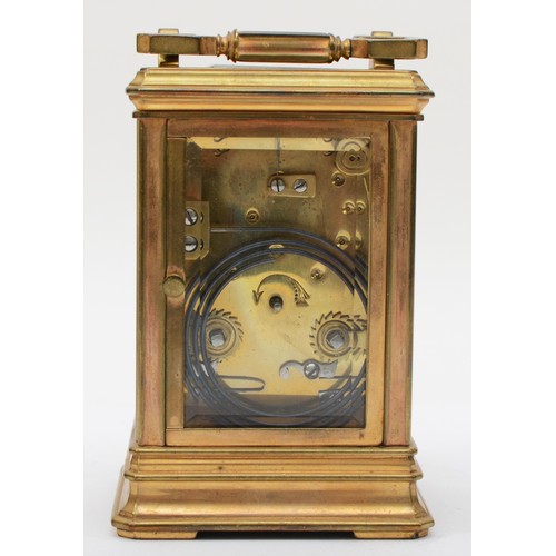 330 - Wilson & Sharp of Edinburgh, a 20th century brass corniche cased half hourly striking alarm carriage... 